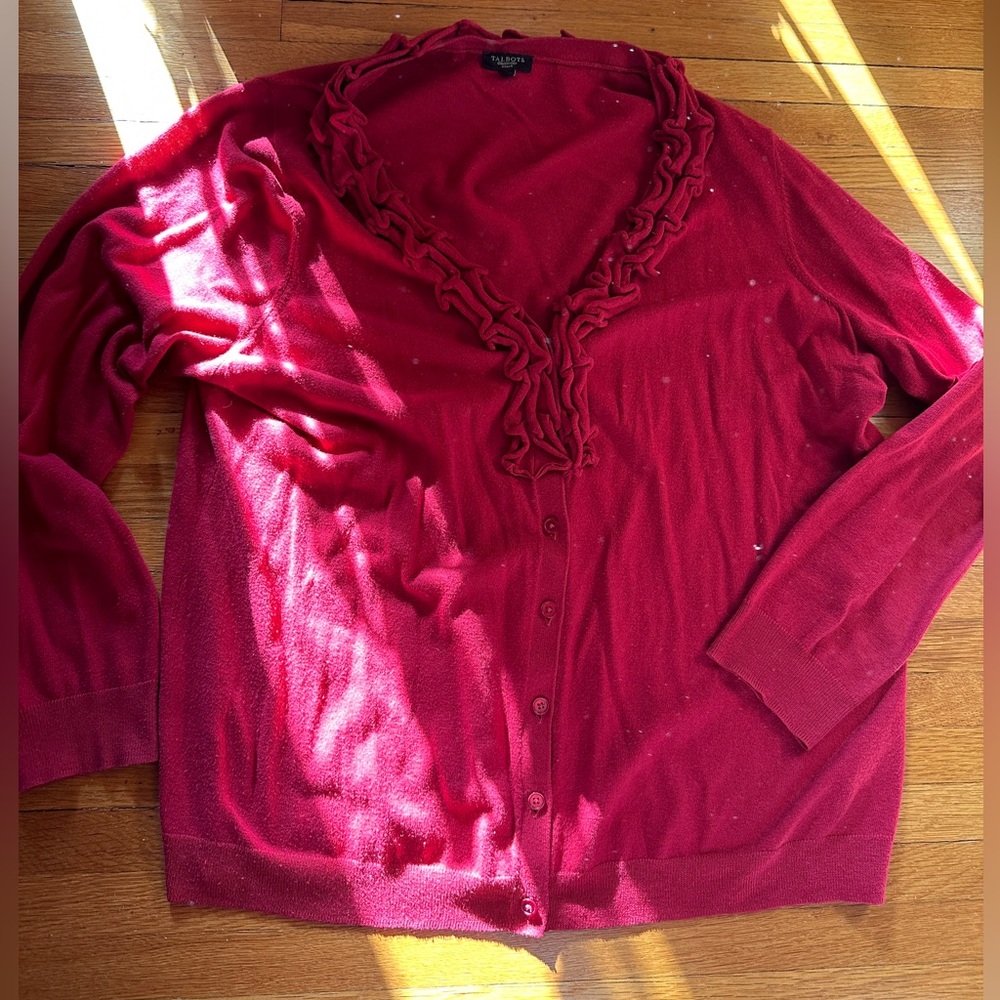 Crimson Ruffle Talbots Cardigan, 1X